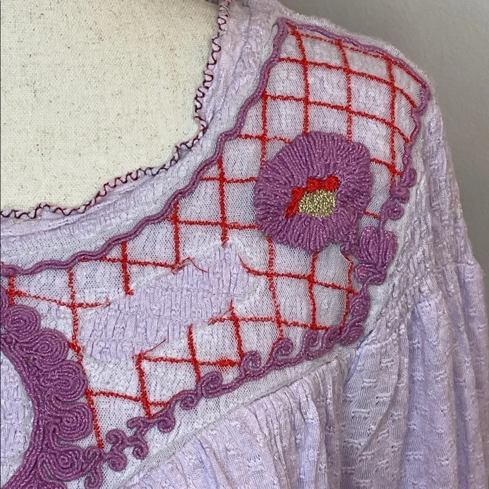 Free People Lilac Embroidered Boho Peasant Top Long Sleeve Women’s M